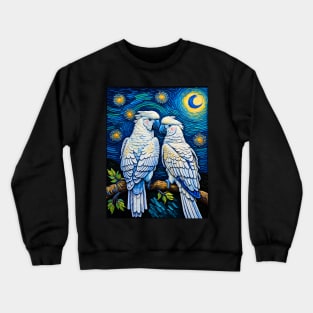 White Cockatoo in starry night Crewneck Sweatshirt